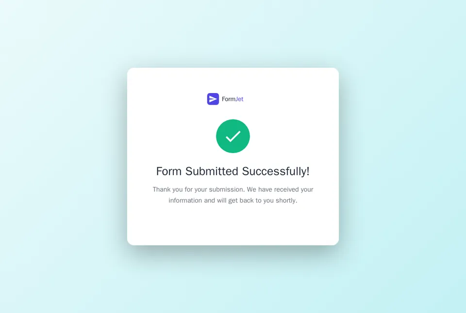 FormJet branded form submission success page